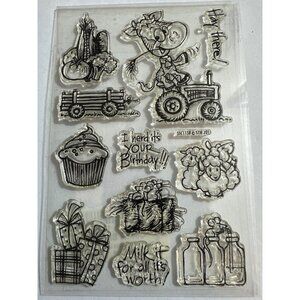 Stampendous Cowlick Birthday Clear Stamps Set With Farm Theme